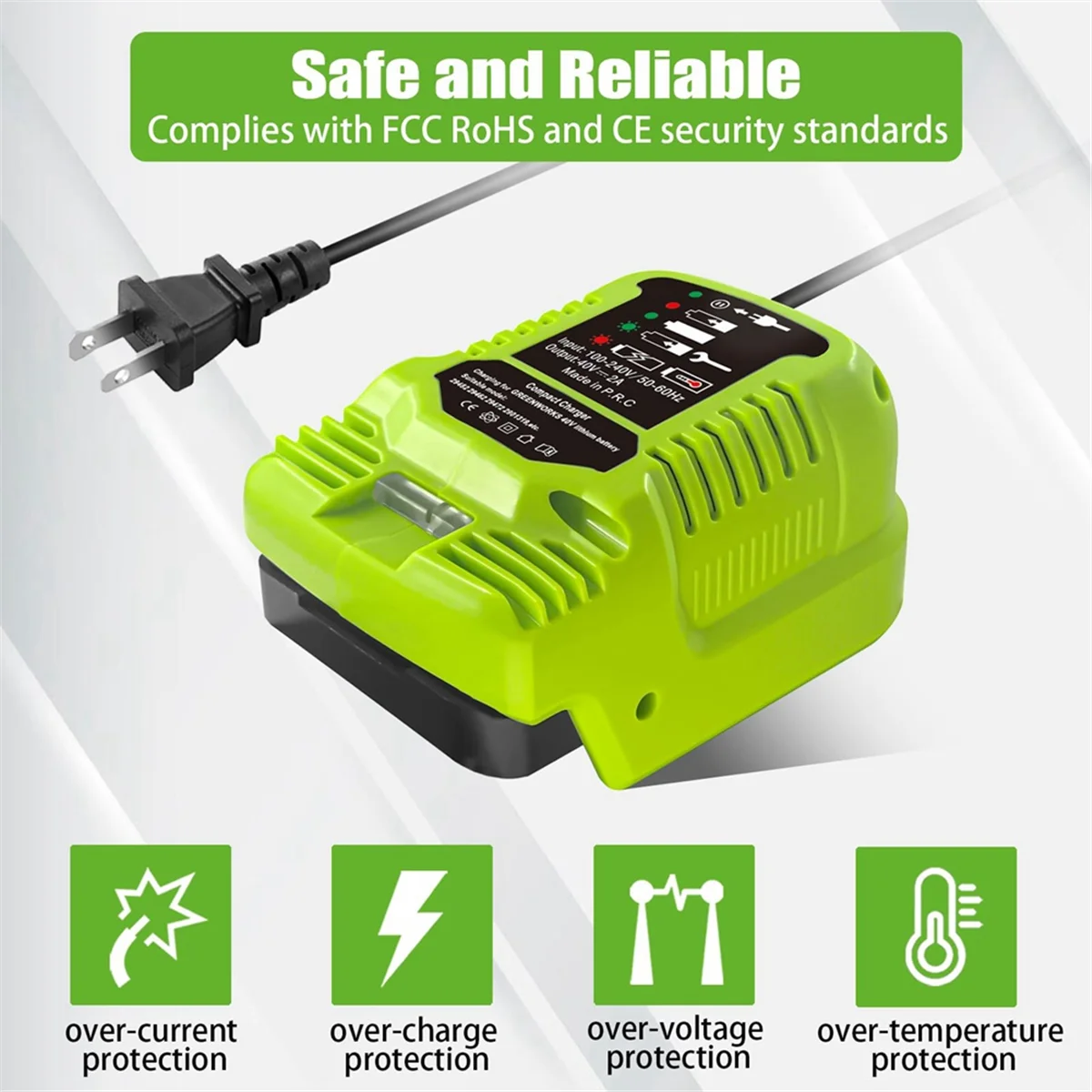 Mini Charger for Greenworks 40V Battery MAX 40V Battery 29462, 29472 and for Greenworks Other 40V Battery US Plug 6