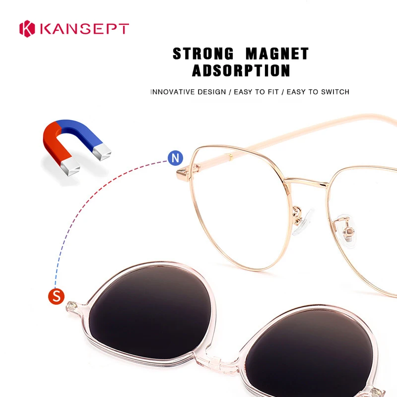 KANSEPT Metal Cat Eye Sunglasses Women Polarized Optical Eyeglasses Frame