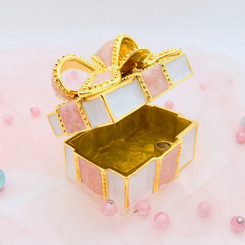 Fashion Enamel Jewelry Box For Earrings Rings Bow Gift Box Jewelry Trinket Box For Family And Friends Home Decoration