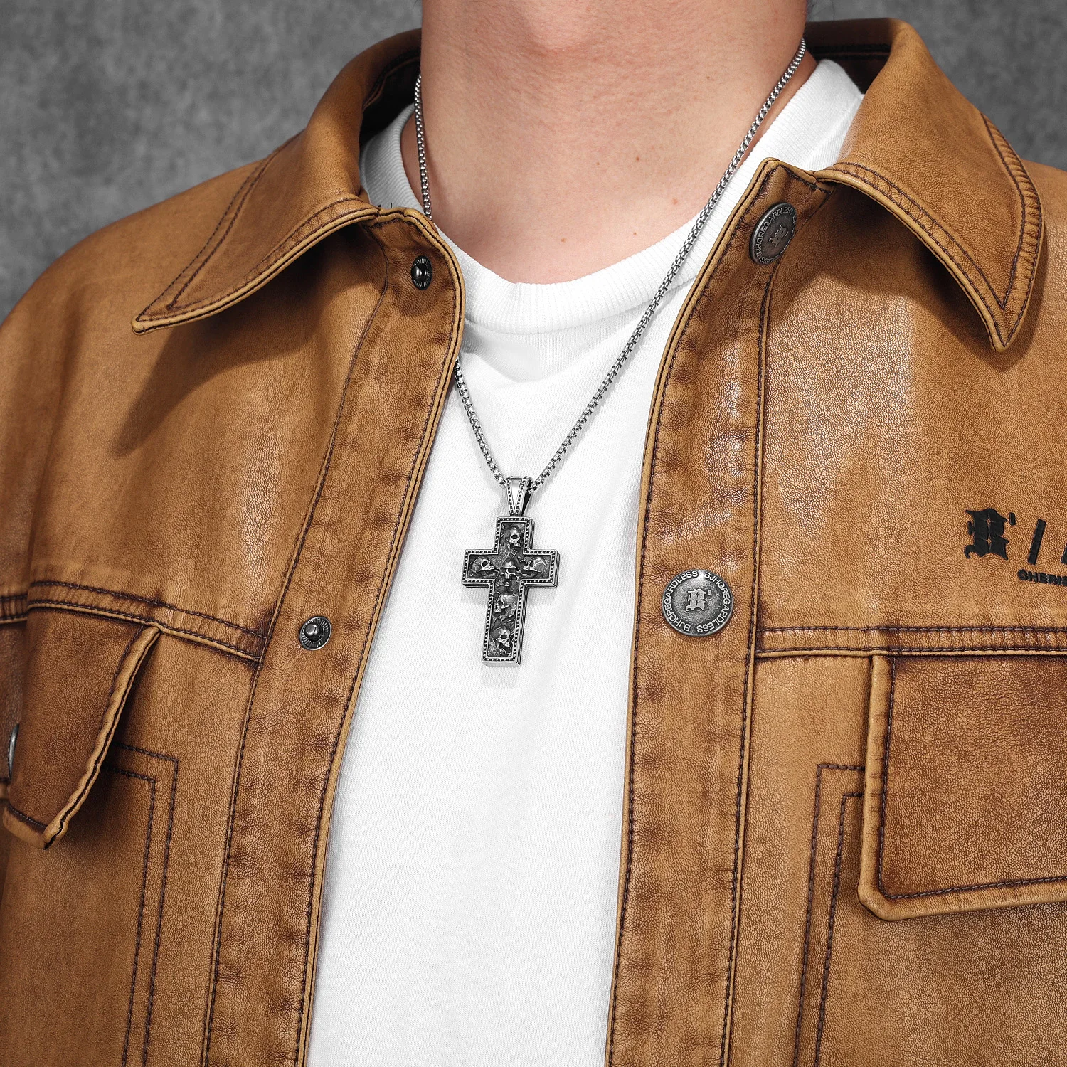 Skull Texture Cross Men Necklaces Stainless Steel Pendant Chain Women Fashion Jewelry Punk New In Accessories Gifts Wholesale 5
