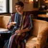 2026 New Striped Printed Muslim Cotton Robe Arab Men Long Sleeve Shirt for Daily Wear