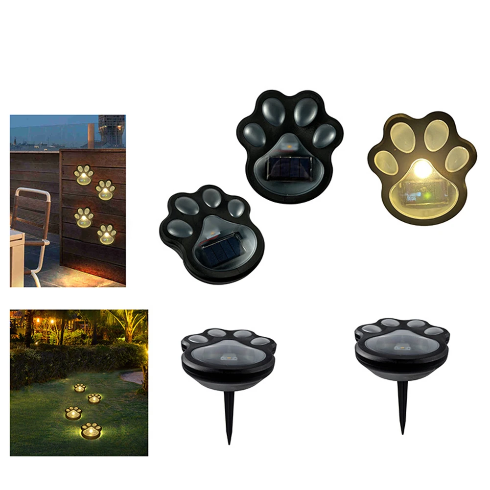 2 Pcs Led Paw Print Solar Lights Outdoor Waterproof Cat Paw Solar Ground Lights Garden Lawn Landscape Pathway Lights for Yard
