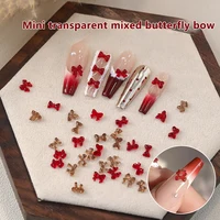50pcs Mini Ribbon Resin Bow Nail Charms Cute Bowknot Butterfly 3D Rhinestone For DIY Korean Manicure Decoration 1