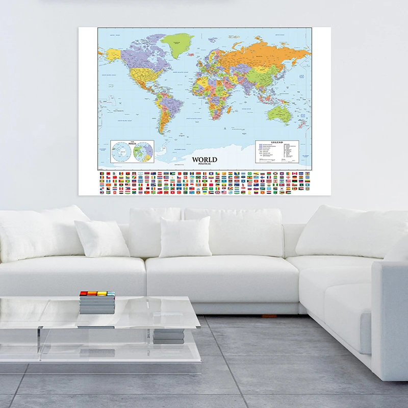 120*80cm Educational Map Large Poster Clear Printed Wall Decor Hanging Art Vinyl and Non-woven Fabric Background Cloth Backdrop