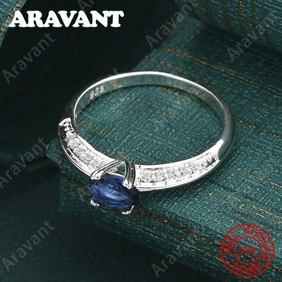 Exquisite 925 Sterling Silver Blue Zircon Women's Ring - Elegant Wedding Party Jewelry