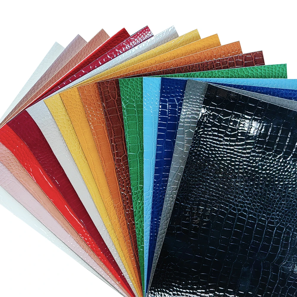 Glossy Embossed Crocodile Texture Faux Leather Roll Synthetic Leather Fabric for Wallets Keychains Making Sewing Crafts Material