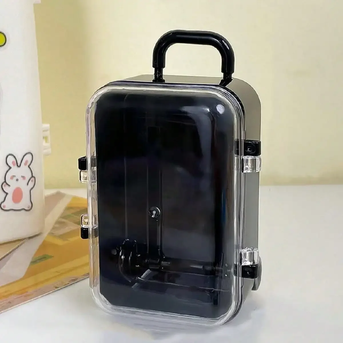 17cm Labubu Clothing Storage Box Mini Trolley Transparent Suitcase Cotton Doll Wardrobe Jewelry Mini Storage Box