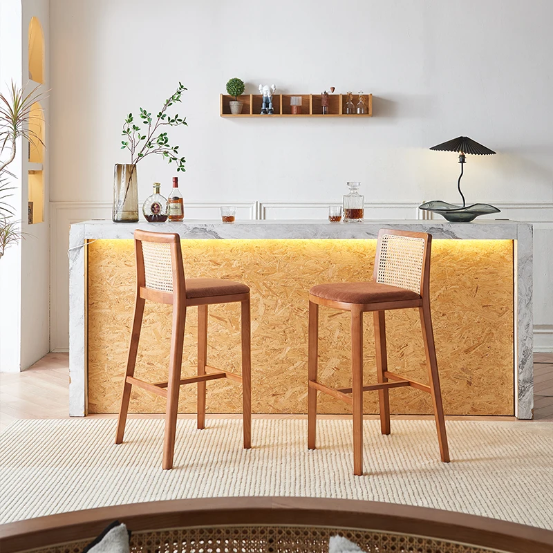 

Rattan Bar Chair Nordic Front Desk Solid Wood Simplicity High Stool