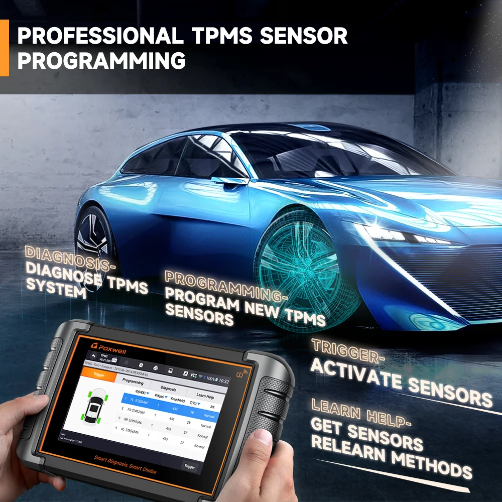 FOXWELL NT809TS OBD2 Bluetooth Scanner Car Tpms Diagnostic Tools 4PCS T10 Sensor Active Test 30+ Reset OBD2 Automotive Scanner