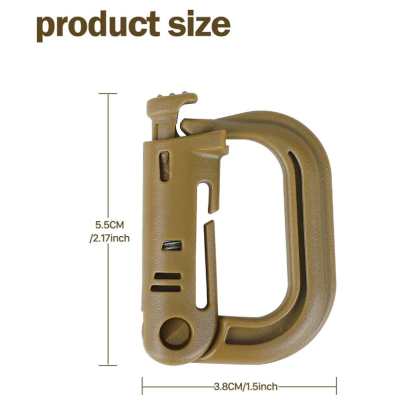 5PCS Grimloc Molle Carabiner D Locking Ring Plastic Clip Snap Type