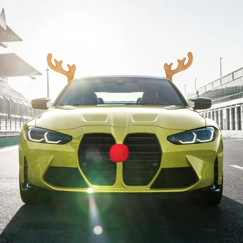 Car Vehicle Reindeer Antlers Red Nose Christmas Ornaments Kit Car Exterior For Auto Home Decor New Year Navidad Accessories