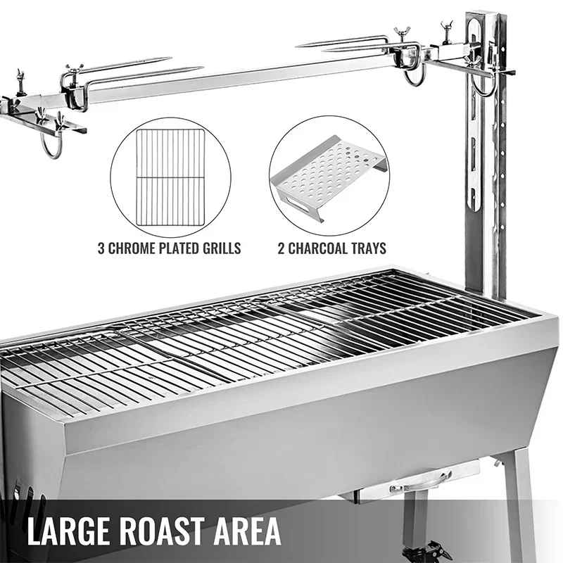 40KG/88 LBS Electric Roaster Grill 2 in 1 Rotisserie Grill W Lockable Wheels for Roasting Sheep Turkey Beef Fish BBQ Grill 3