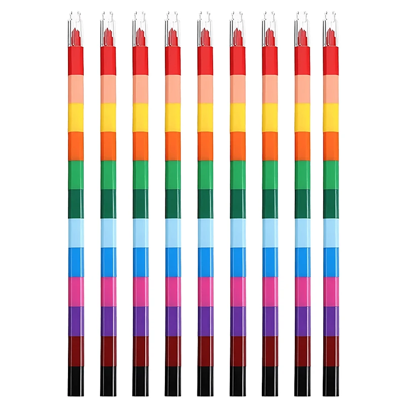 Vibrant 12-Color Stackable Rainbow Crayon Set - Creative Stationery and Fun Building Blocks Gift