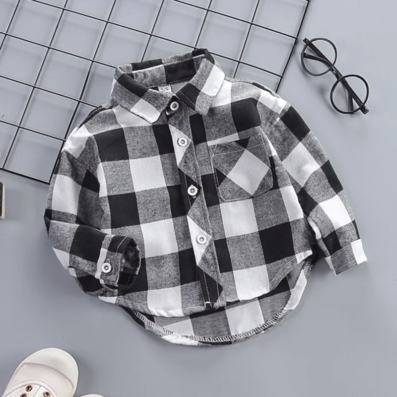 Toddler Baby Shirt Thin Clothes Spring Clothing Infant Boy Plaid Cotton Tops 1 2 3 4 Years Kids Long Sleeves Shirt
