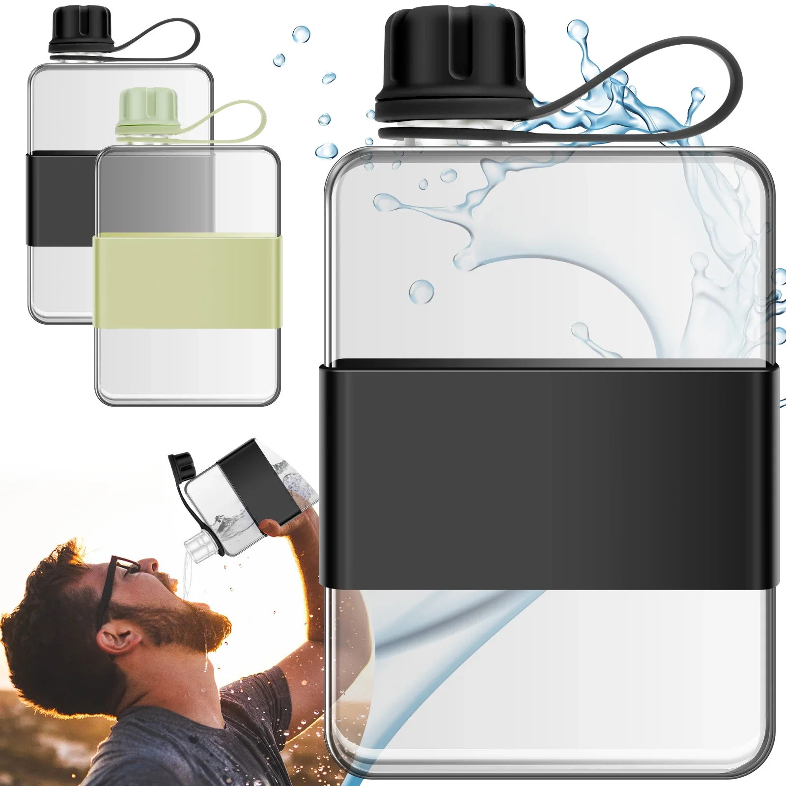 500ML 물병 플랫 슬림 드링킹 병 휴대용 여행용 핸드헬드 물컵 야외 캠핑 등..