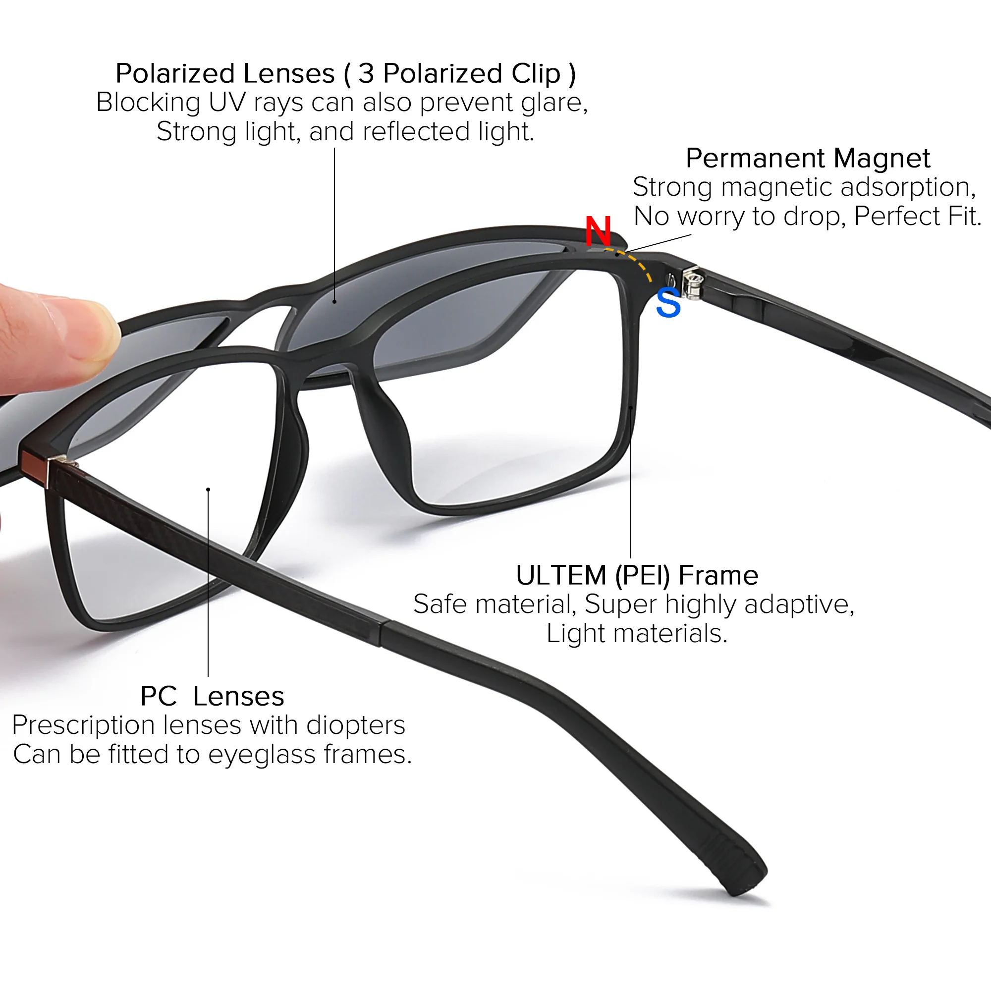 Polarized Magnetic Clip on Sunglasses Men Optical Prescription