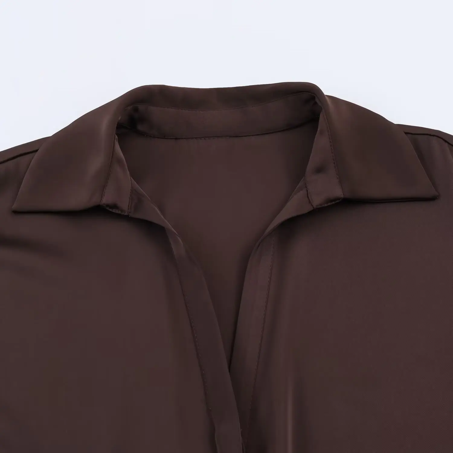Women's Shirt Spring 2026 New Brown Satin Tied Elegant Long-sleeved Shirts Tops Street Casual Holiday Blouses ﻿