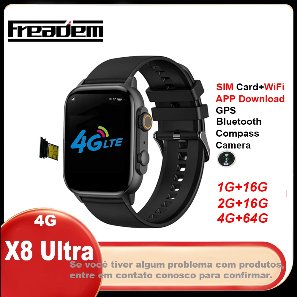 

4G Andriod Smart Watch X8 ULTRA 16G 64G Storage Sim Card WIFI Bluetooth GPS Map APP Download 49mm Men Women Smart Watch 2024