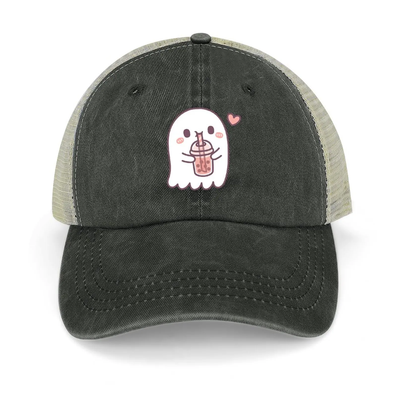 

Cute Ghost Loves Boba Tea Cowboy Hat Luxury Cap Hood Woman Men's