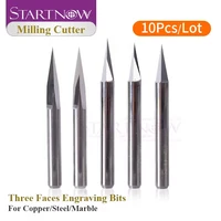 Startnow 10PCS Three-Face Engraving Pyramid Bits End Mill For Marble Stone Jade Wood Milling Cutters CNC Router Bit Carving Tool