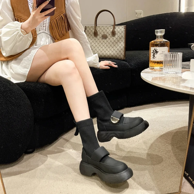 

Women Boots White Platform Boots for Winter Autumn Botas Femininas Socks Ankle Boots Platform Shoes Women Heels Botines Mujer