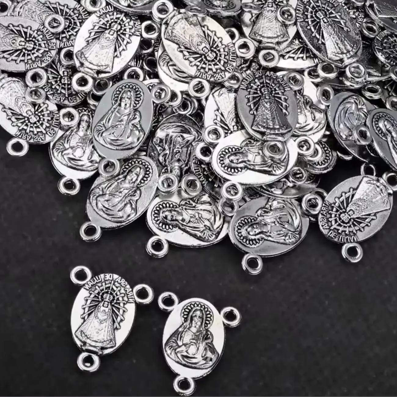 Diyalo 40 Stück 3-Loch-Ntra-Sra De Lujan Our Lady of Lujan Rosenkranz-Kranz-Anschluss für DIY-Halskette, Armband, Schmuckherstellungsteile