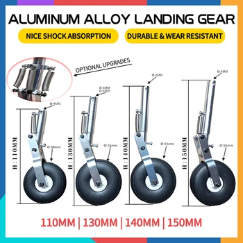 Aluminum Alloy Retractable Damping Landing Gear 110/130/140/150mm PU Wheels Kneeling Type Spring Landing Gear For RC Airplane 1