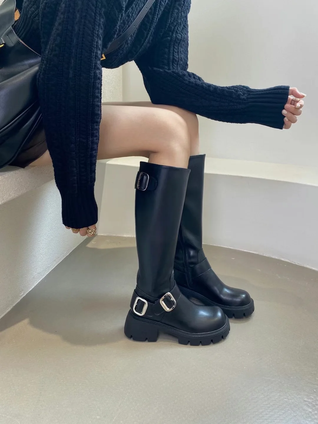 

Lolita Boots Women's Rubber Shoes Rain Round Toe Sexy Thigh High Heels High Sexy Zipper Stiletto Ladies Over-the-Knee Leather So