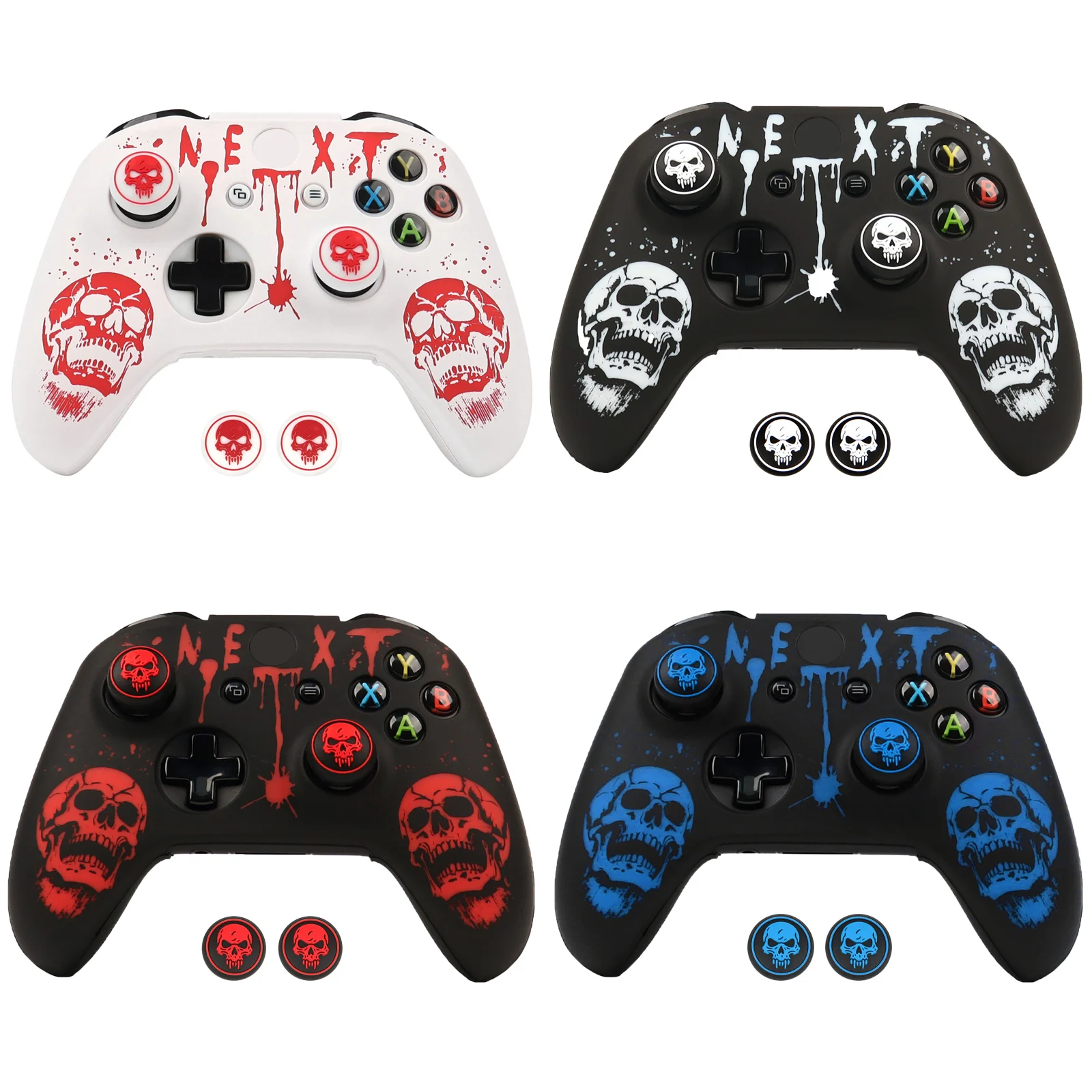 Capa de silicone macio com impressão não desbotada e 2 tampas bônus para xbox one x joystick capa protetora para xbox one s acessórios