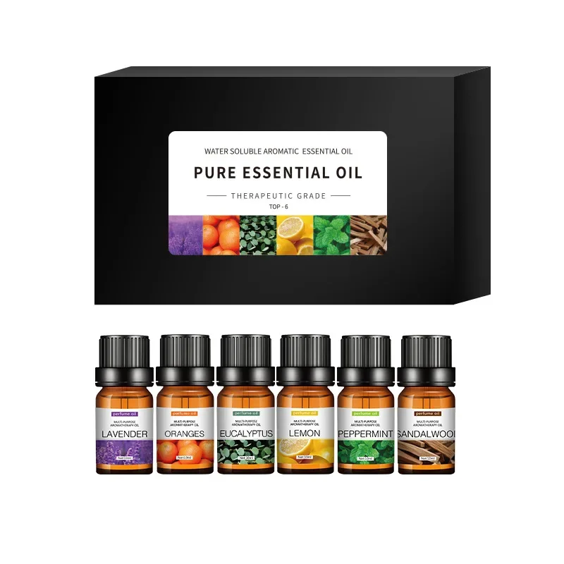 6 Pack Essential Aromatherapy Oils Gift Set 10ML Eucalyptus Lavender, Lemon grass Orange Peppermint Sandalwood