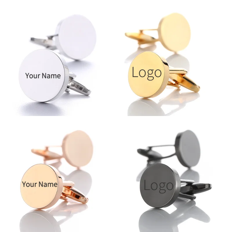 

High Quality French Round Cufflinks for Women Metal Personalized Customized Engrave Cuff Links Button Luxulry Jewelry Gifts