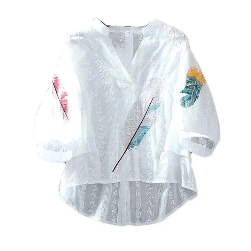 Lace Detail V-Neck Lantern Sleeve T-Shirt