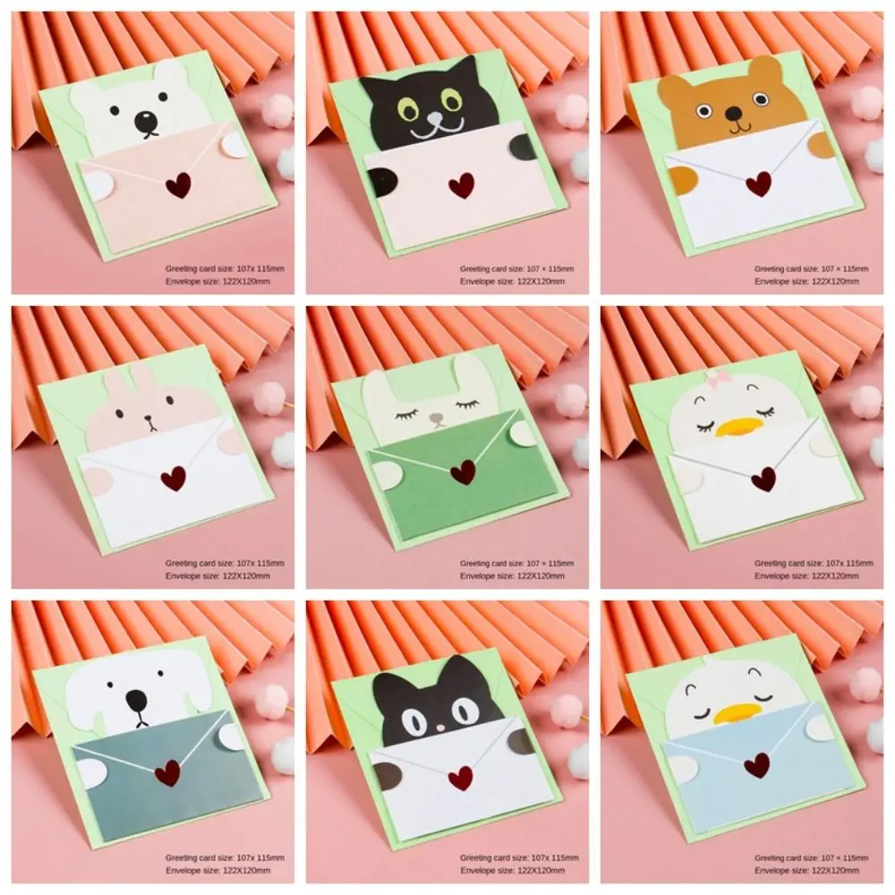 Bear Rabbit Blessing Thank Envelope Folded Ins Decoration Letter Paper Greeting Card 6PCS kraft paper envelopes mini envelopes