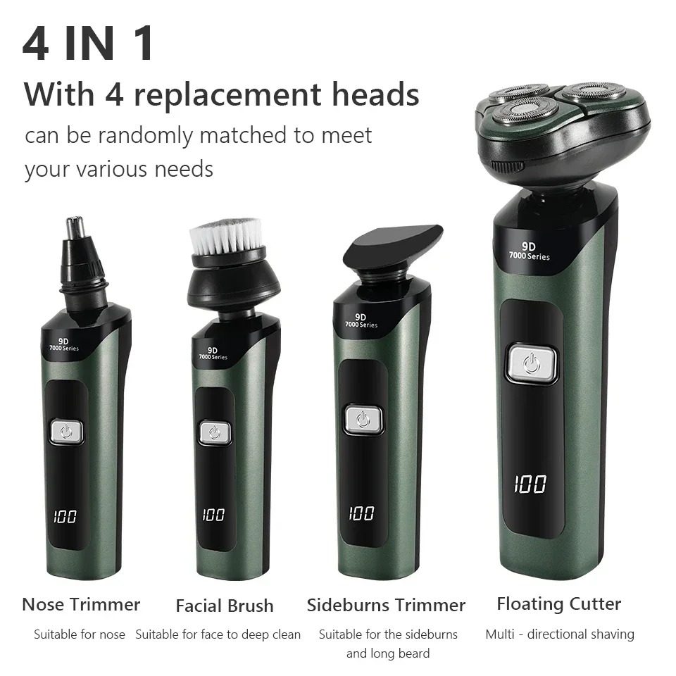 4 In 1 Rechargeable Smart Razor Waterproof Shaver Type-C charge Electric Shaver LCD Digital Display Three-head Floating Razor 3