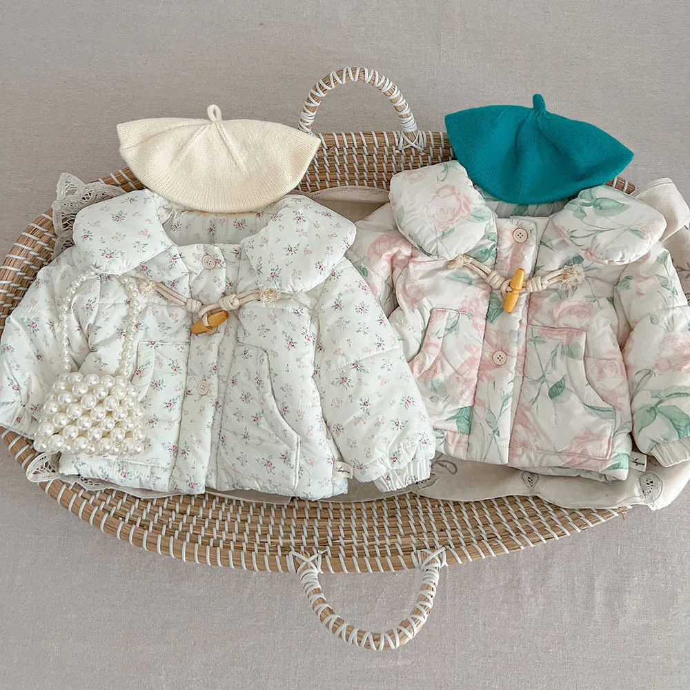 7966 Baby Coat Winter New Korean Baby Girl's Cotton-padded Jacket Plus Velvet Warm Coat Casual 0-3Y Kid's Outerwear