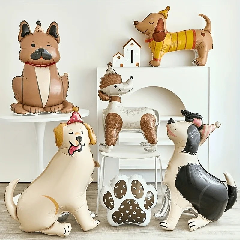 1 Stück Neue Stehende 3D-Cartoon-Hunde Krallen-Bulldogge Schäferhund Pudel Welpe Haustier-Thema Geburtstagsparty-Dekoration Waldtiere Luftballons