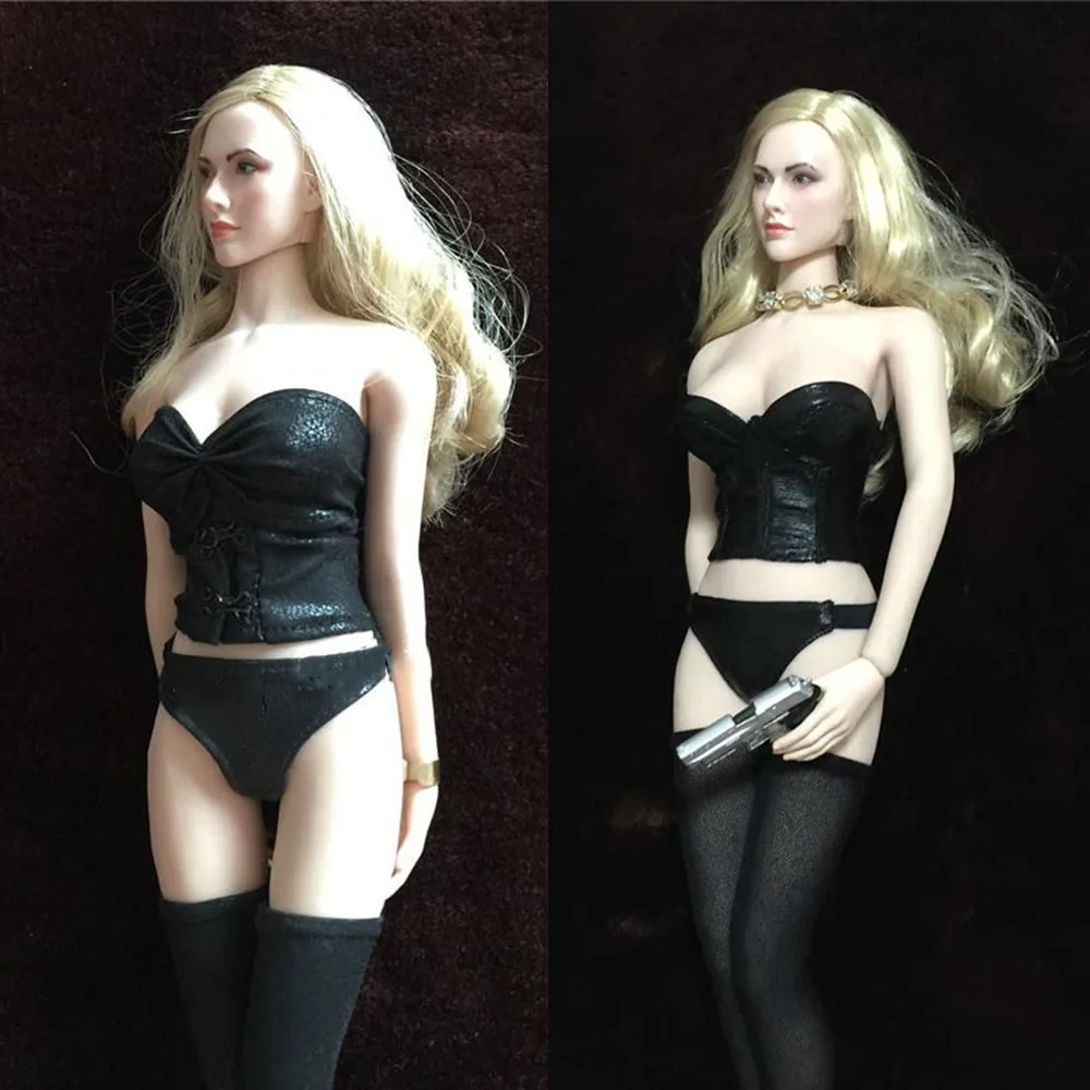 

Black Color 1/6 Scale Sexy Low Cut Sleeveless Leather Lingerie Corset Pant Clothes Set Model for 12 inches Action Figure