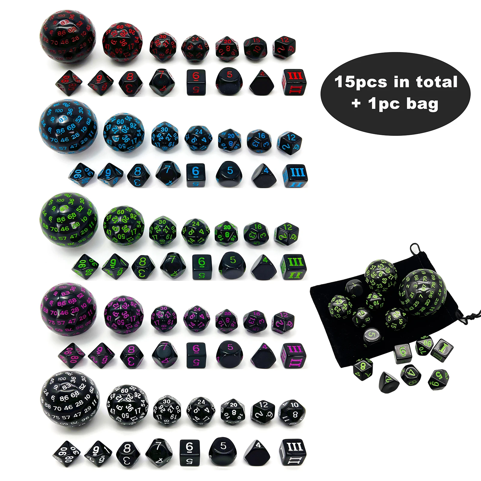 Polyhedral Dice Set DND Cubes POP D3-D100 Acrylic Dice Sets 15 Pcs For Gift DND Game RPG Board Game Accessories