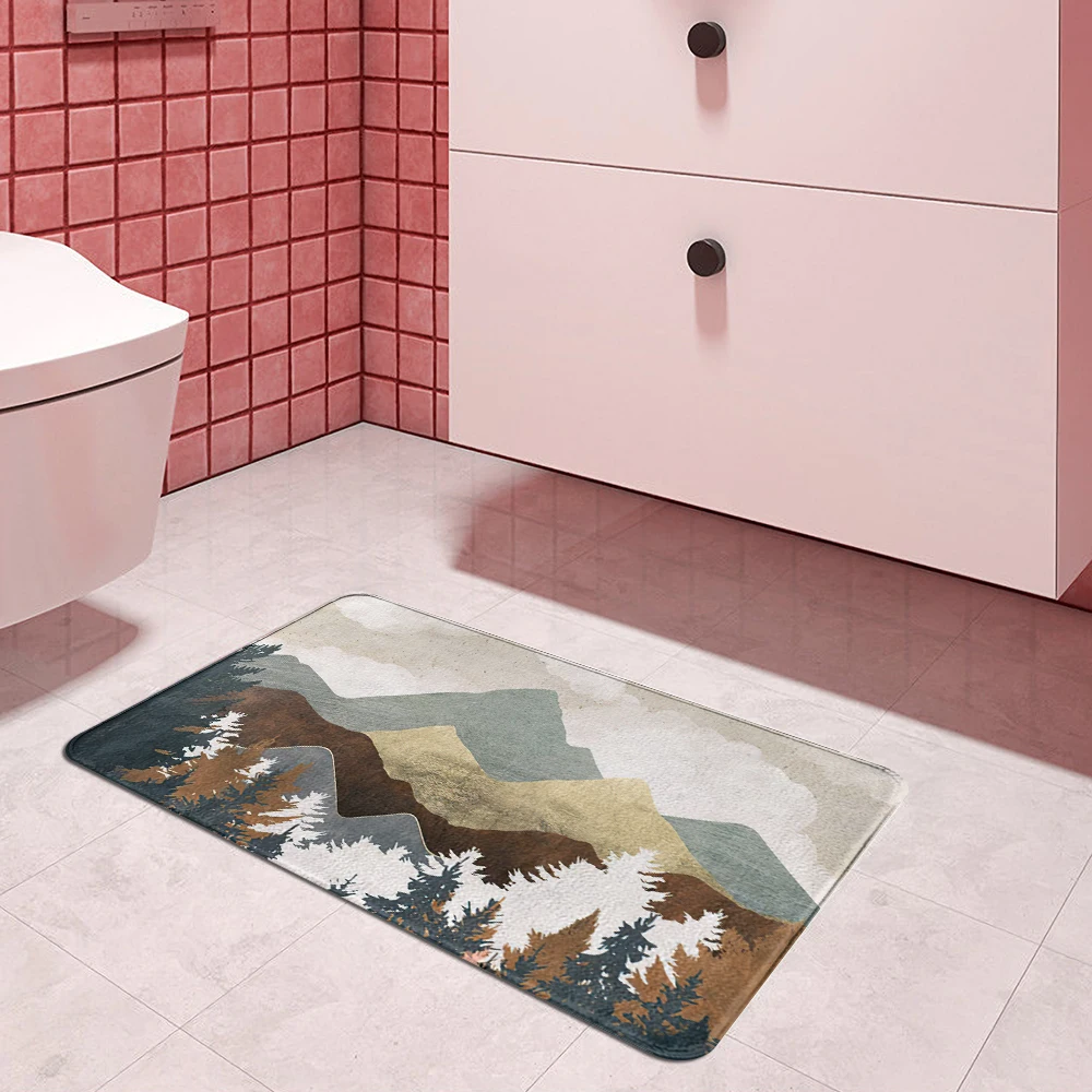 Living Room Carpet Memory Foam Bath Mat Mountain Forest Printing Doormat Kitchen Carpet Entrance Door Mat Bathroom Mat Bedroom Lounge Rug Home Decor