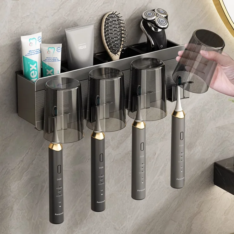 *Toothbrush shelf, shelf, bathroom, non-punching brush cup, wall-mounted family set