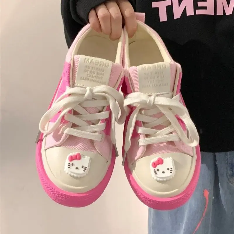 

Новинка, летняя парусиновая обувь Sanriode Y2K Hello Kitty, модная Милая Повседневная дышащая женская универсальная розовая Женская обувь