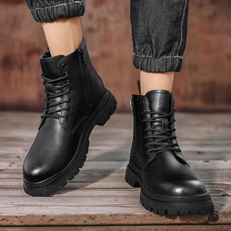 Golden Sapling Fashion Men's Boots Platform Shoes Leisure Winter Boot Footwear Retro Leather Shoes Men Motorcycle Flats Bottines
