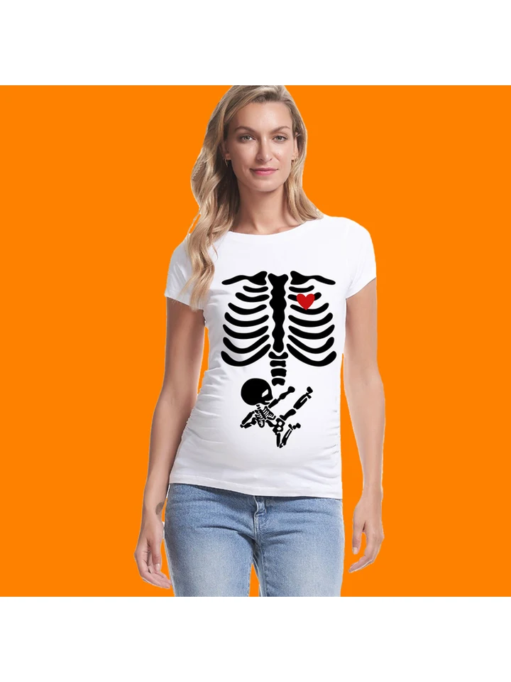 Lustiges Halloween Umstandsshirt Mit Skelett-Print - Schwangerschafts T-Shirt