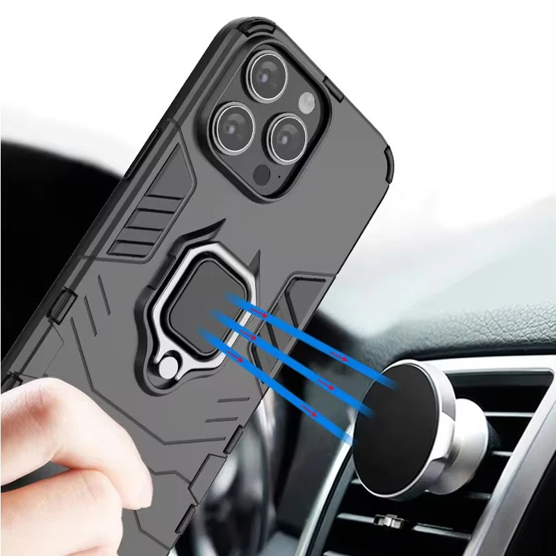 Enhanced Shockproof Armor Back Cover with Metal Ring Holder