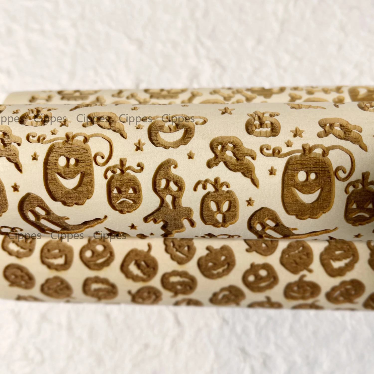 Description Picture 3 of itemHalloween Rolling Pin with Pumpkin Skull Ghost, Wooden Embossed 3D Cookie Mold Laser Engraved DIY Baking Tools Dough Roller