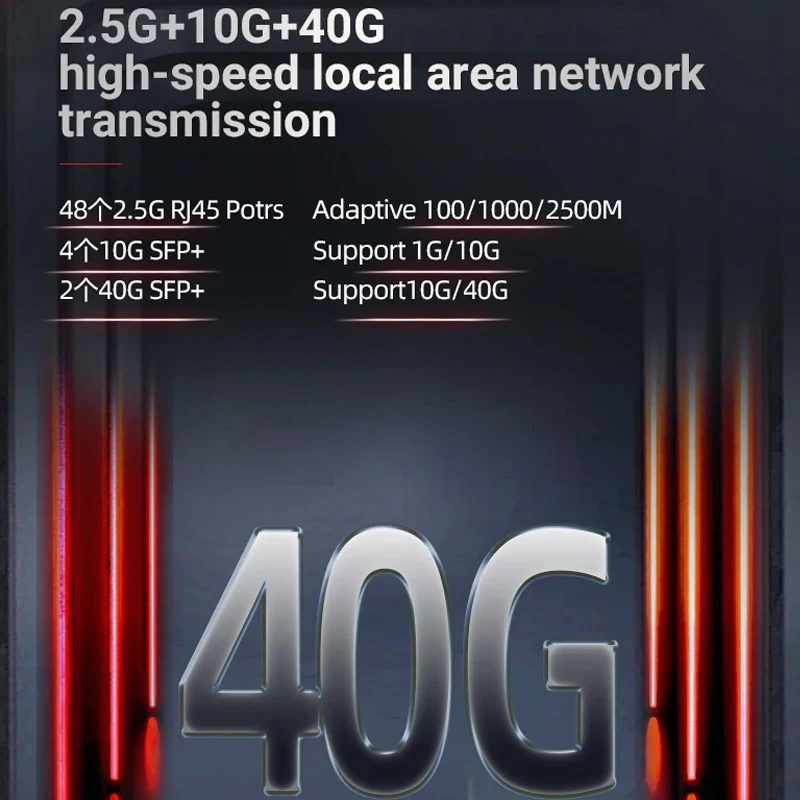 XikeStor 48개의 2.5G RJ45 포트, 4개의 10G SFP+ 포트, 2개의 40G QSFP+ 포트, L3 관리형 지원, VLAN 포트 통합, DHCP 라우팅