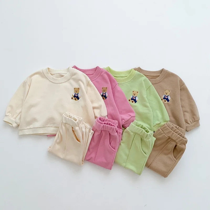 

Toddler Kid Boy Girl Autumn Clothing Set Long Sleeve Bear Embroidery Pullover Sweatshirt Pant 2PCS Sportswear Tracksuit 0-3Years