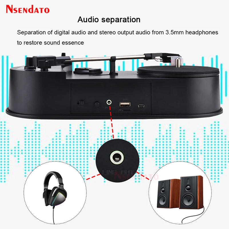 33/45RPM Retro Vinyl Disc Music Audio Record player turntable Converter to MP3 TF Card/USB Turntable Vinyl Disks Player