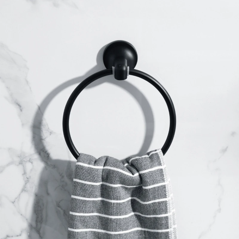 Black Round Towel Holder Wall Mounted Hand Towel Ring Bathroom Storage Hanging Rack Rustproof Hardware Pendant Dropship images - 6