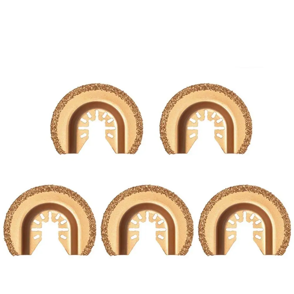 

5pcs Carbide 5 Pcs Semicircle Carbide Oscillating Multi Tool Blades Diamond Yellow Multitool Grout Removal Blade 2-1/2 Inch